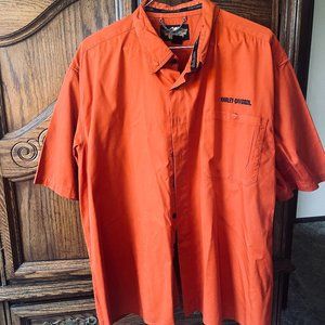 Vintage Harley Davidson Shirt Mens Orange Button Up Biker Motorcycle Cotton